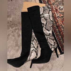 Snake Print and Black heeled boots